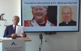 Screenshot of Jeff Anderson & Associates press conference. Jeff Anderson & Associates